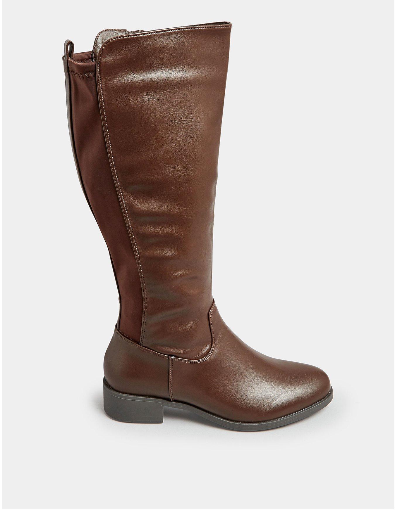 yours-wide-fit-stretch-knee-boot-pu-choc-brown