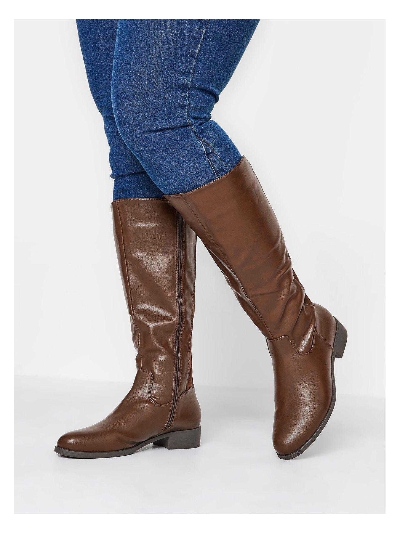 yours-wide-fit-stretch-knee-boot-pu-choc-brownstillFront