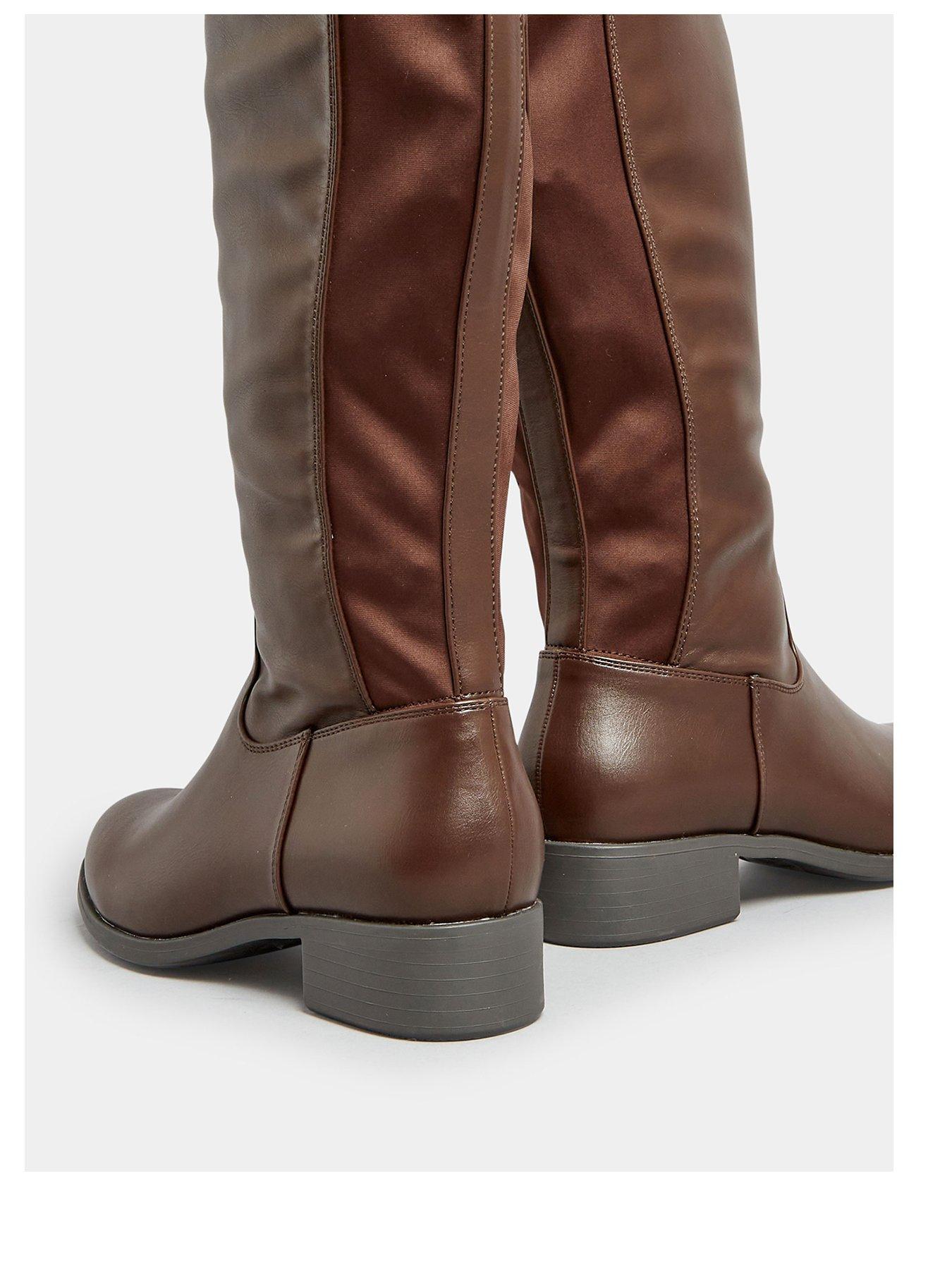 yours-wide-fit-stretch-knee-boot-pu-choc-brownback