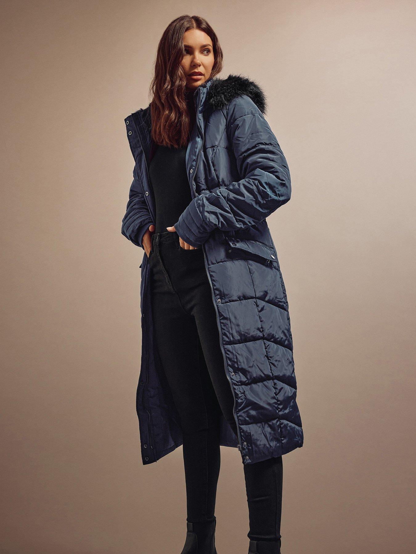 Navy knee cheap length coat