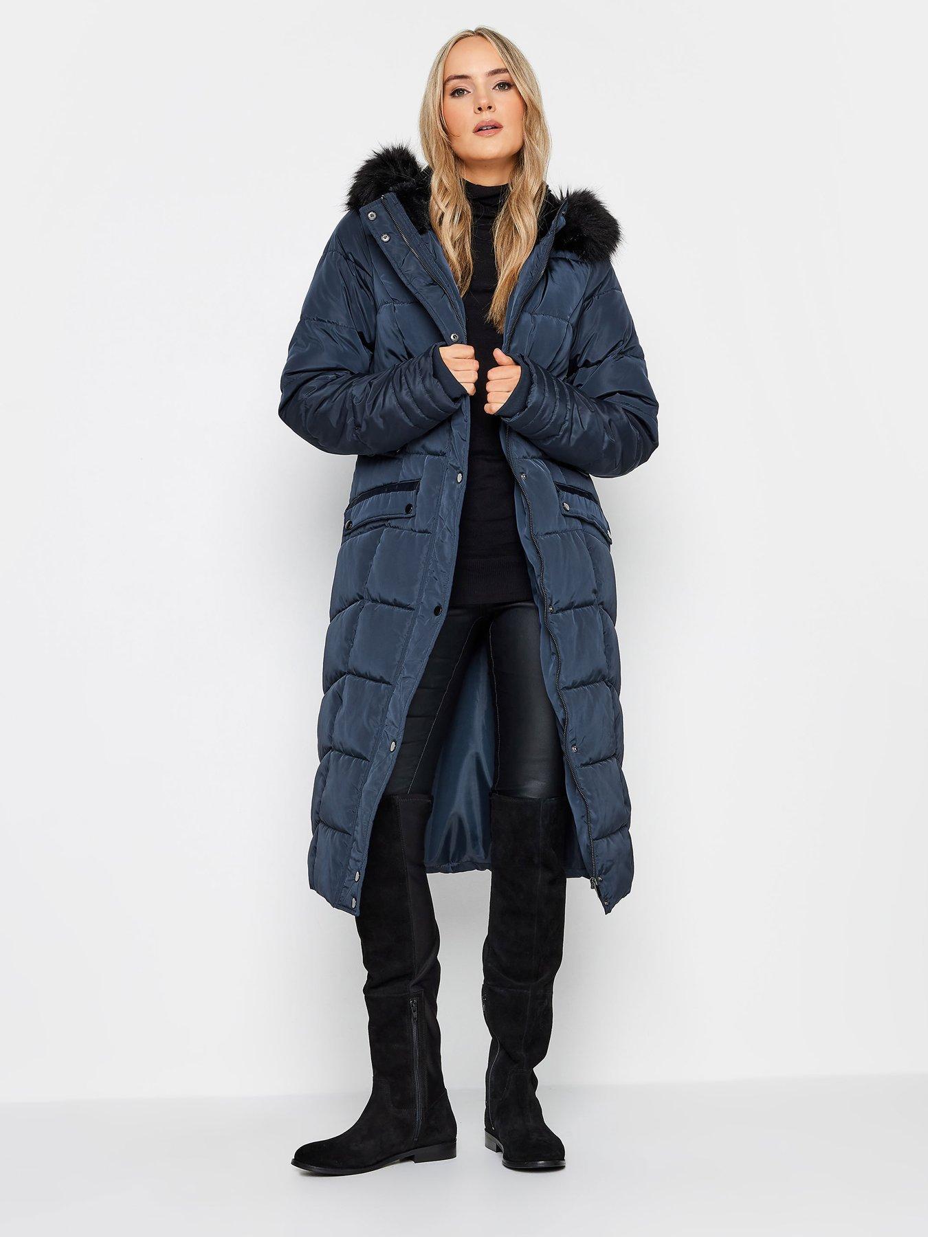 Long Tall Sally Long Tall Sally Navy Faux Fur Trim Padded Coat