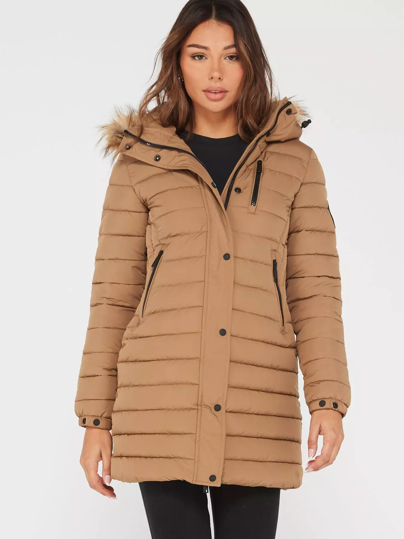 Superdry Women's Faux Fur Lined Afghan Coat Brown Size: 6