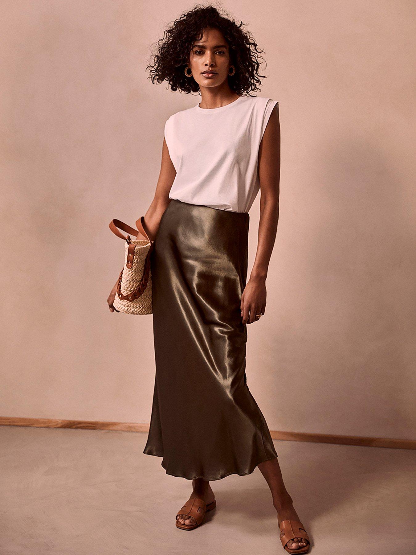 Mint velvet shop brown leather skirt