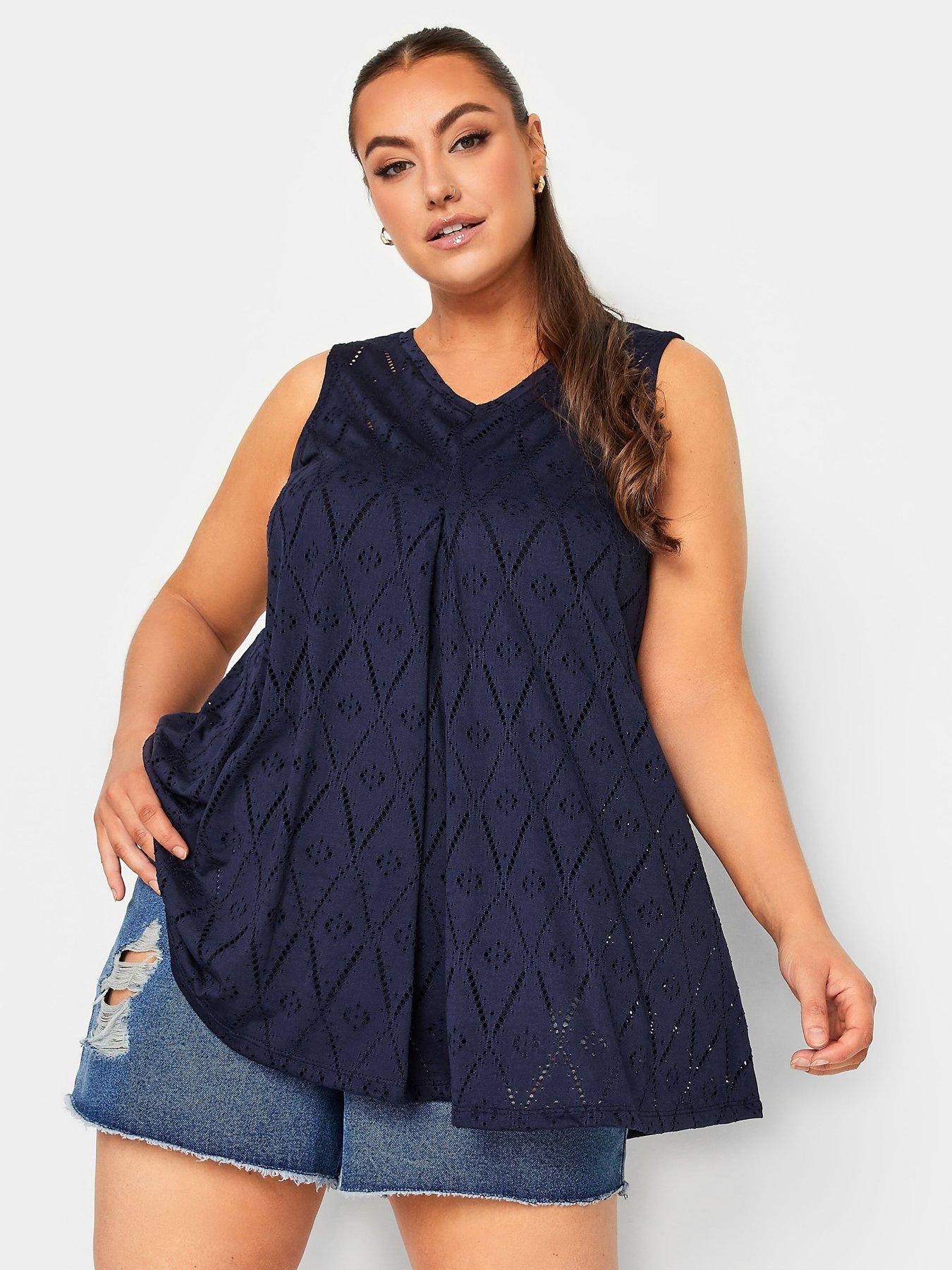 yours-broderie-pleat-vest-blue