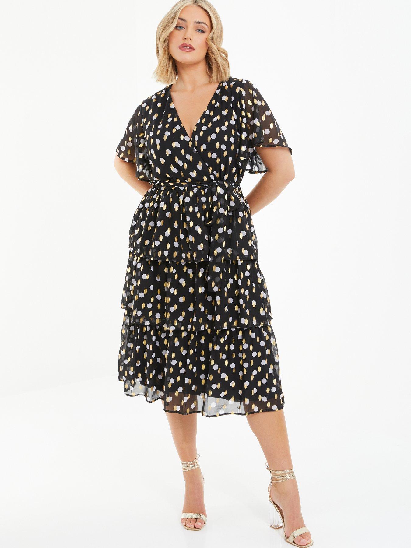 quiz-polka-dot-chiffon-foil-midi-dress-blackfront