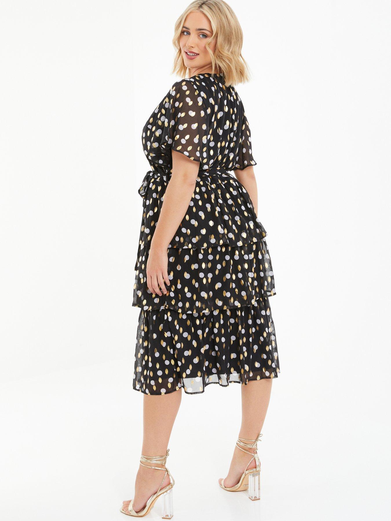 quiz-polka-dot-chiffon-foil-midi-dress-blackstillFront