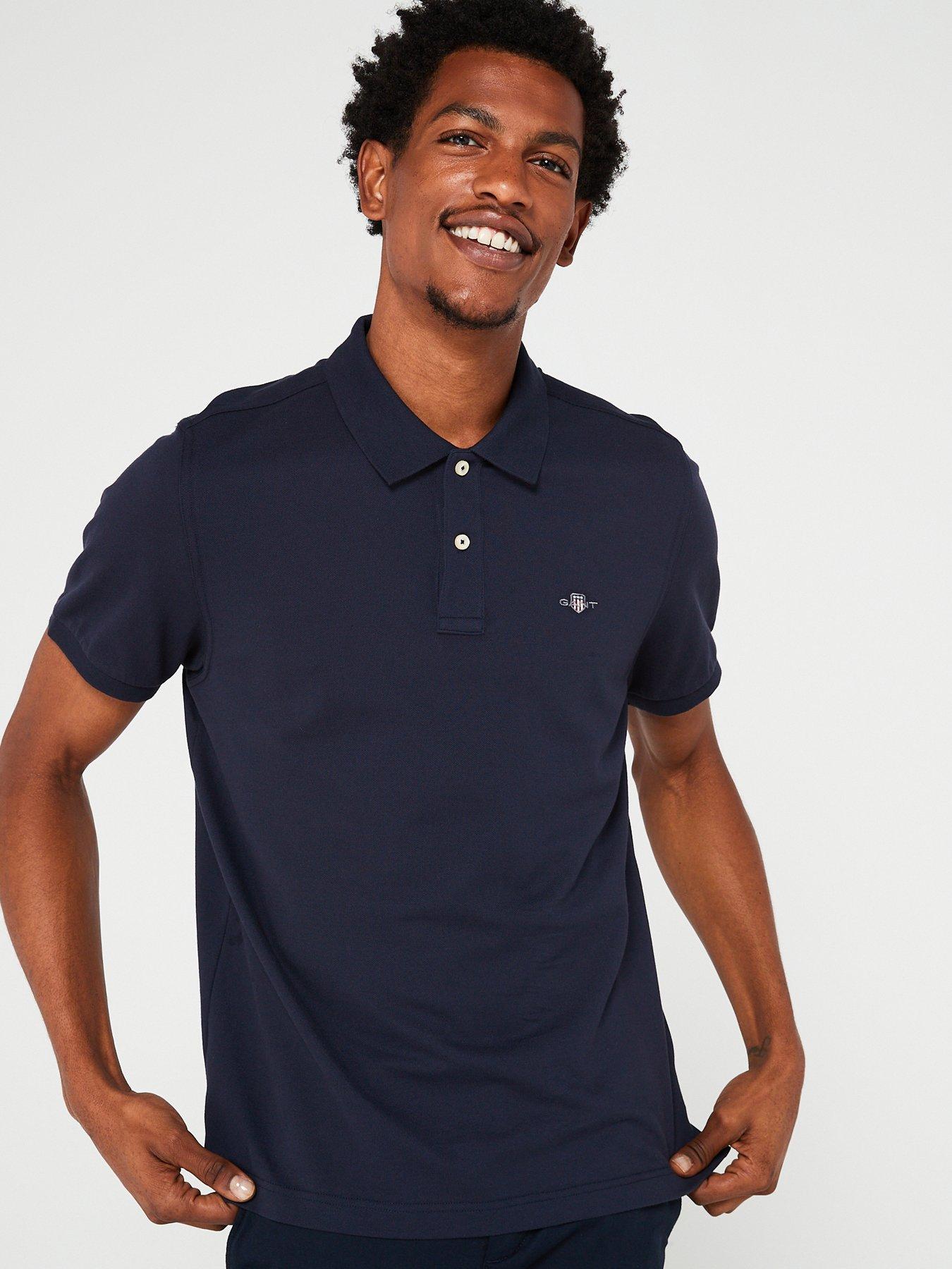 Image 1 of 4 of GANT Reg Shield Shortsleeve Pique Polo Shirt - Dark Blue