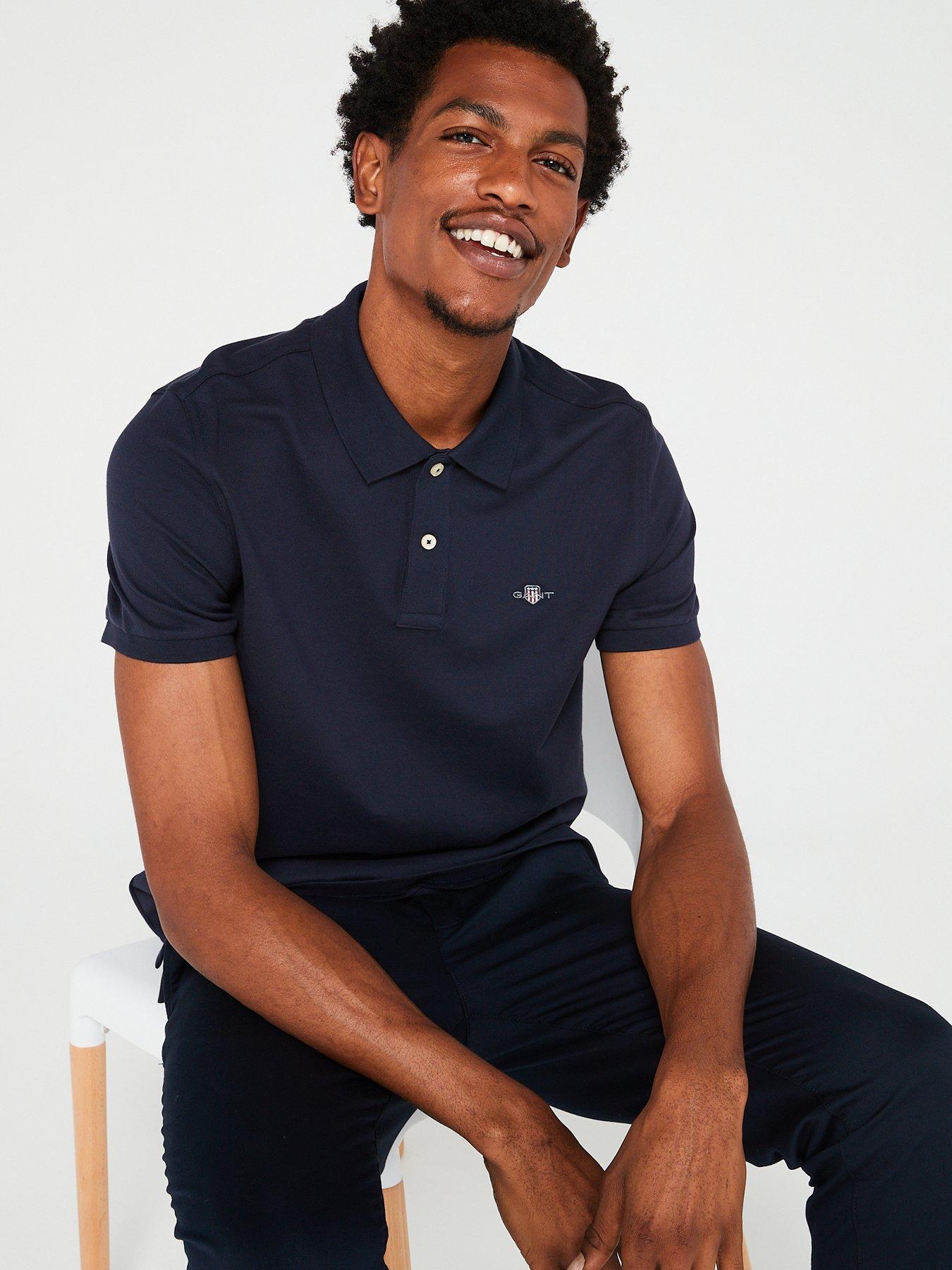Image 4 of 4 of GANT Reg Shield Shortsleeve Pique Polo Shirt - Dark Blue