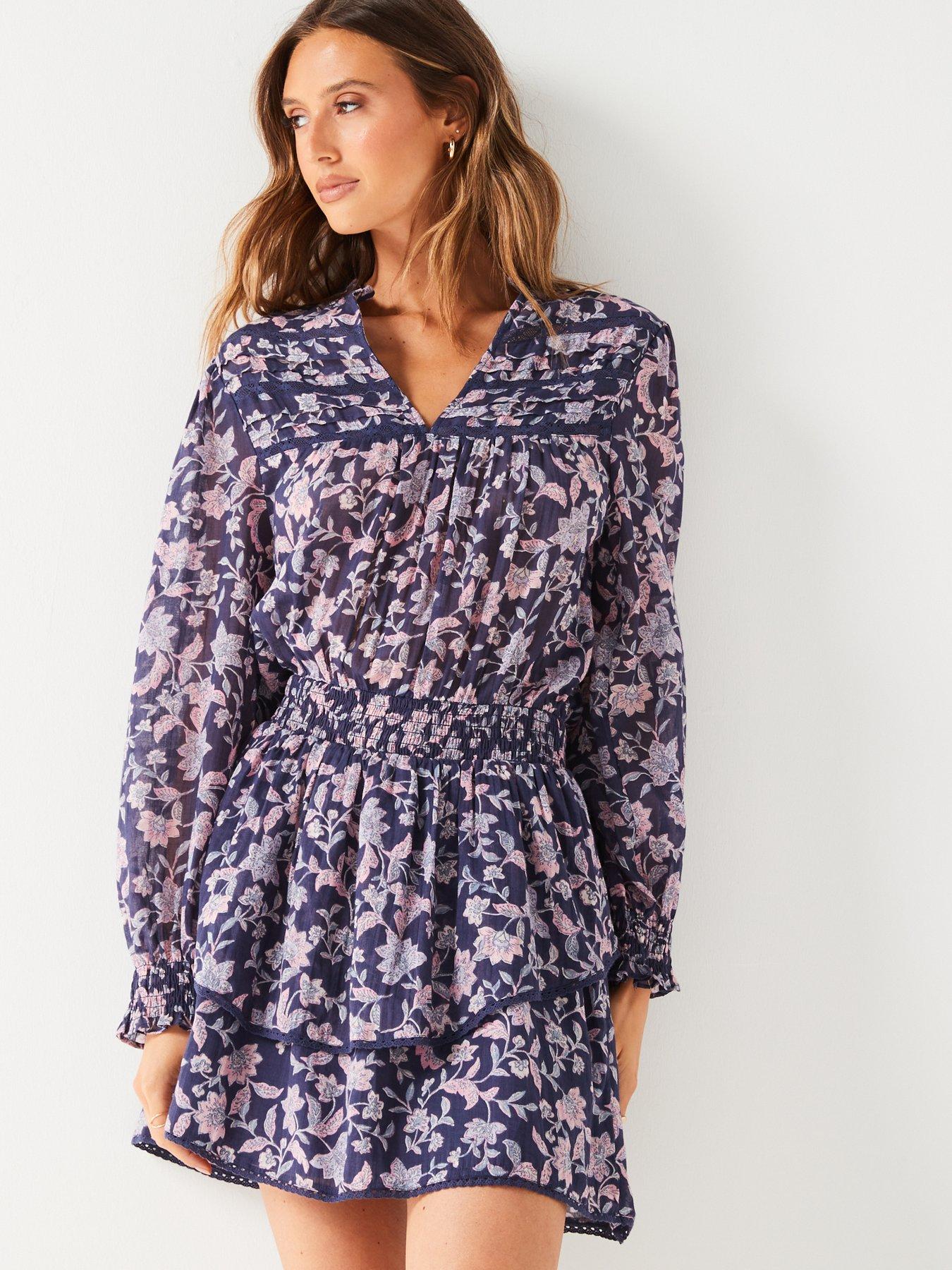 mango-floral-print-v-neck-puffed-sleeves-dress-purpleoutfit