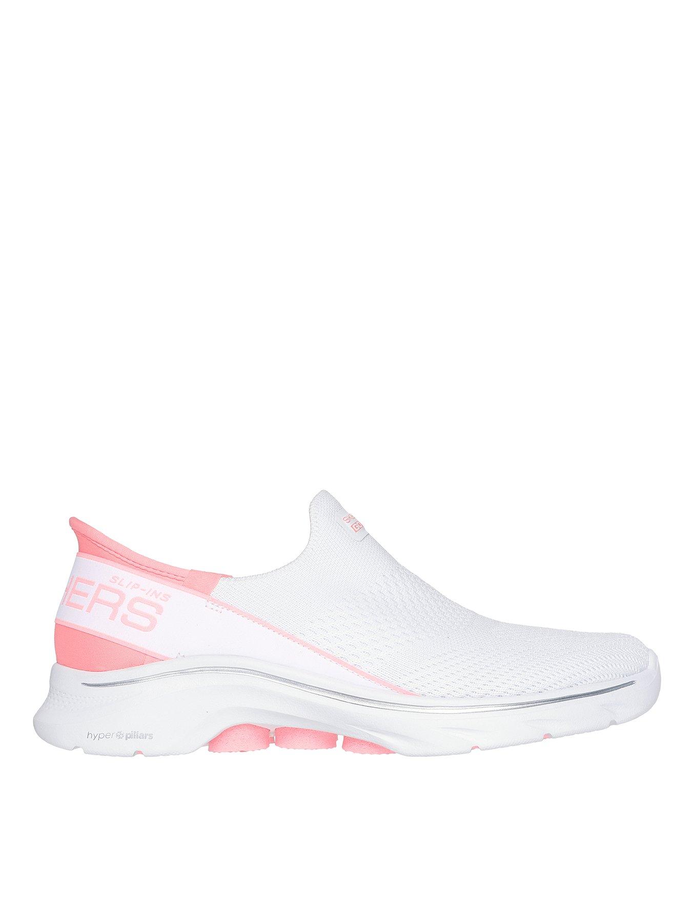 Skechers Go Walk 7 Stretch Knit Band Slip ins Trainers White Neon Trim
