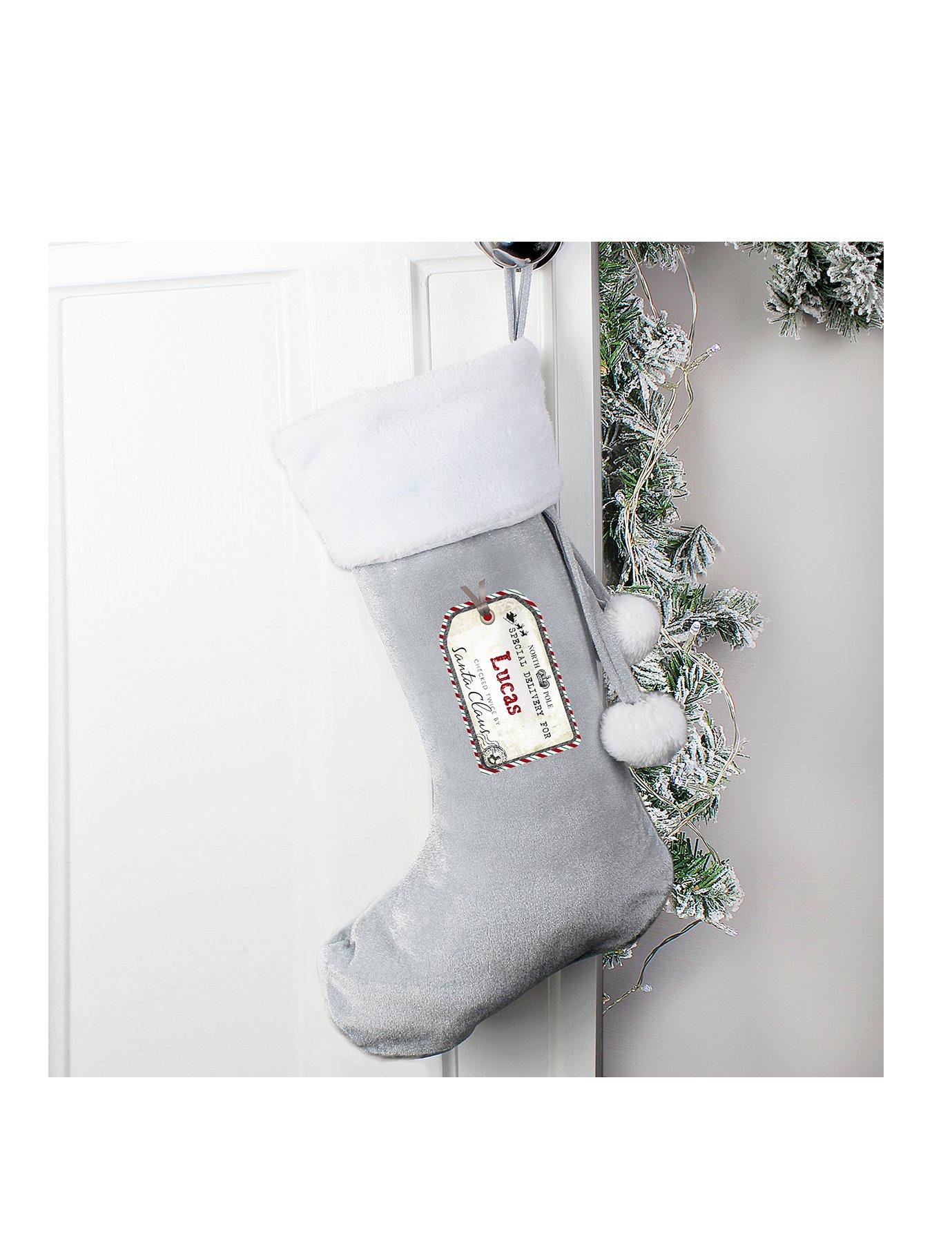 The Personalised Memento Company Personalised Christmas Tag Grey Stocking