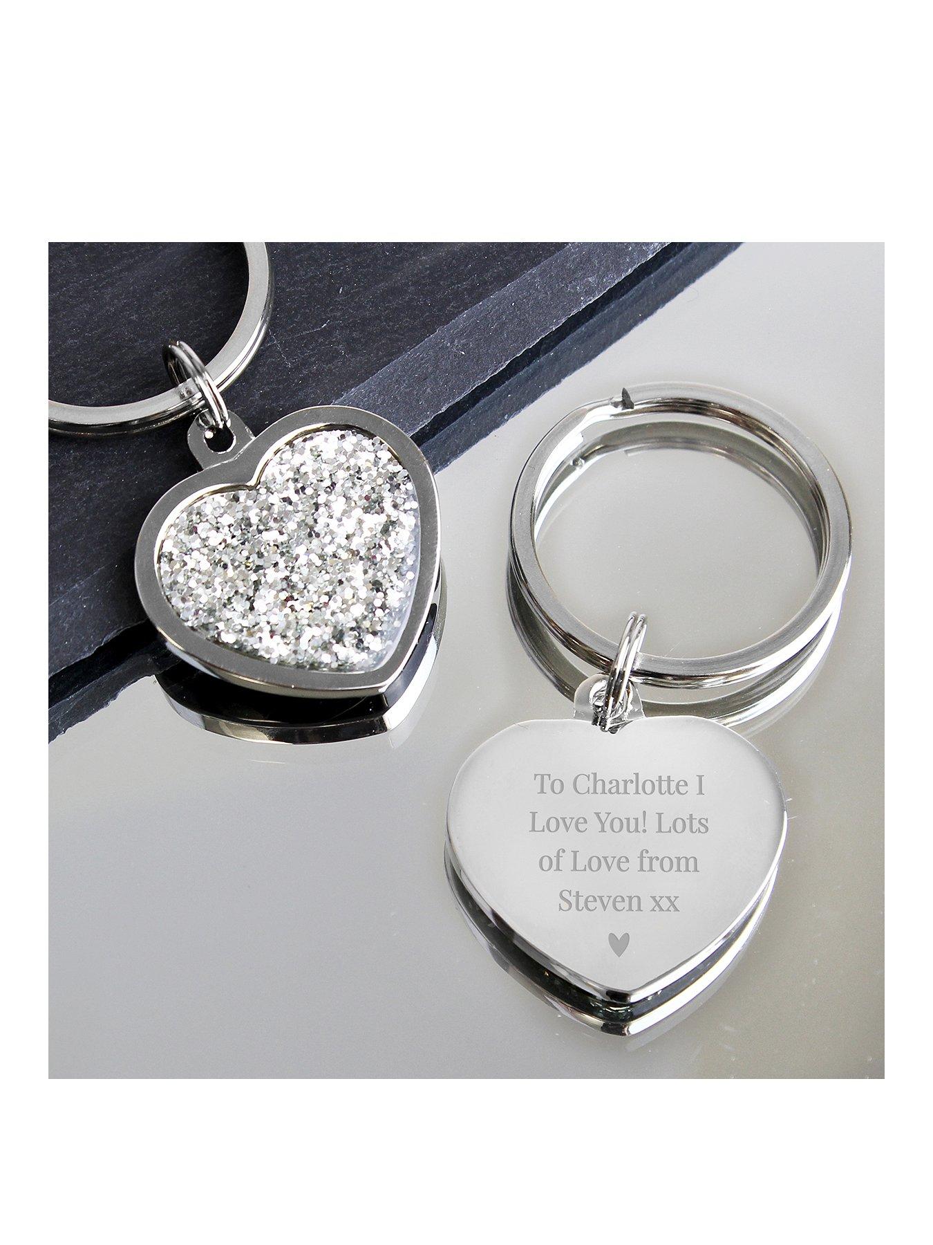 Image of The Personalised Memento Company Personalised Diamante Heart Keyring
