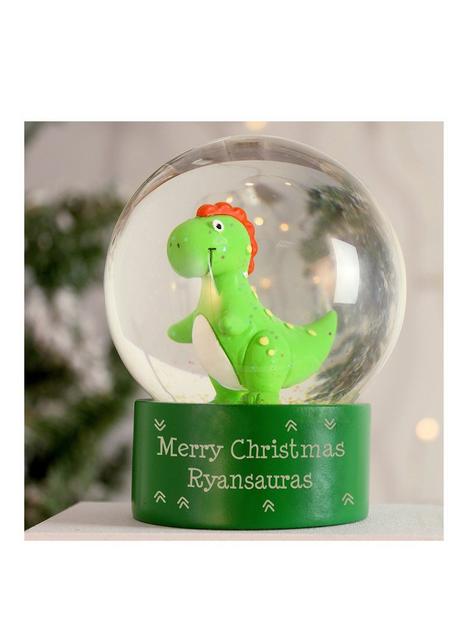 the-personalised-memento-company-personalised-dinosaur-glitter-snow-globe