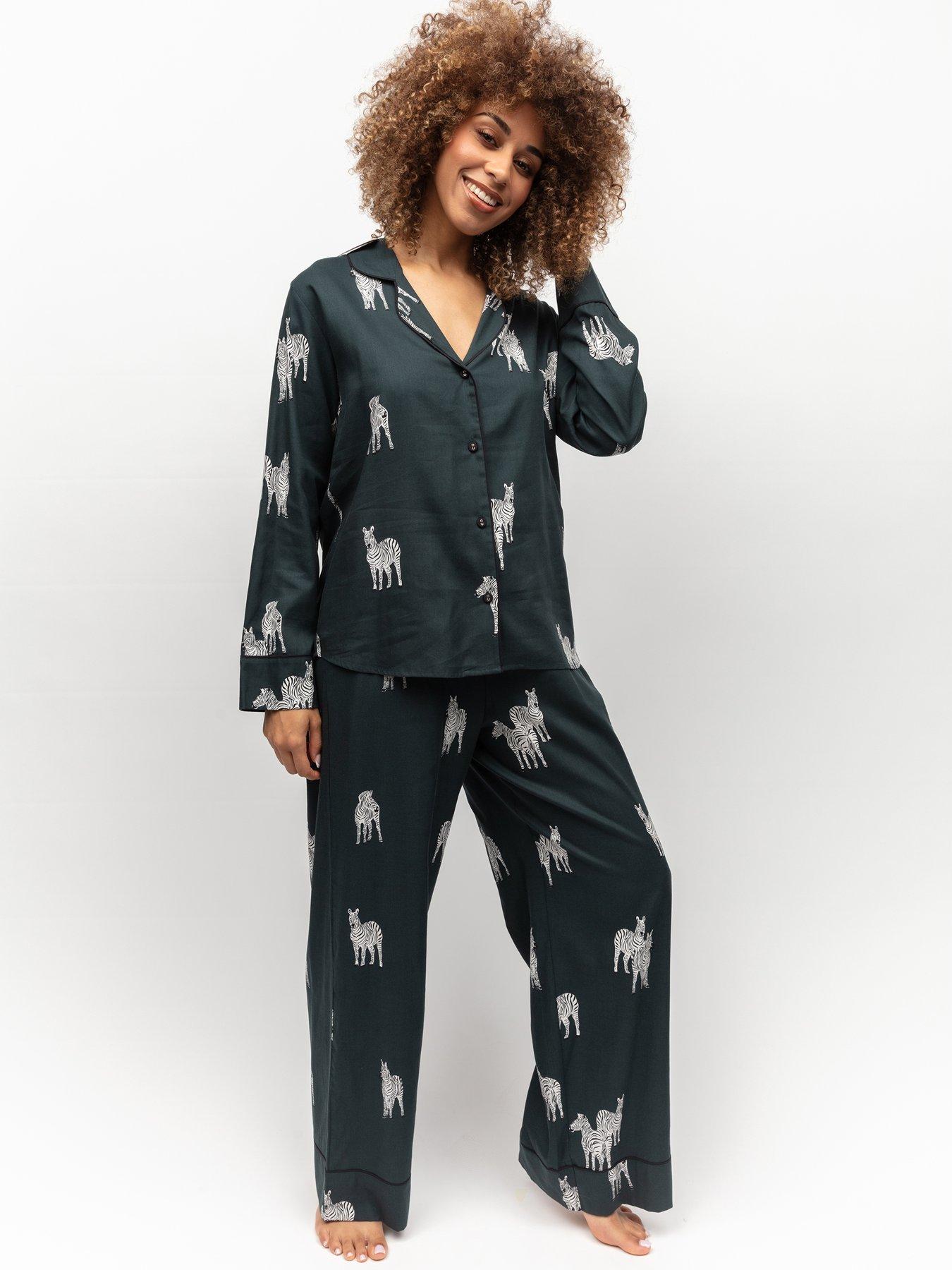 cyberjammies-dark-green-zebra-print-pyjama-wide-leg-pyjamafront