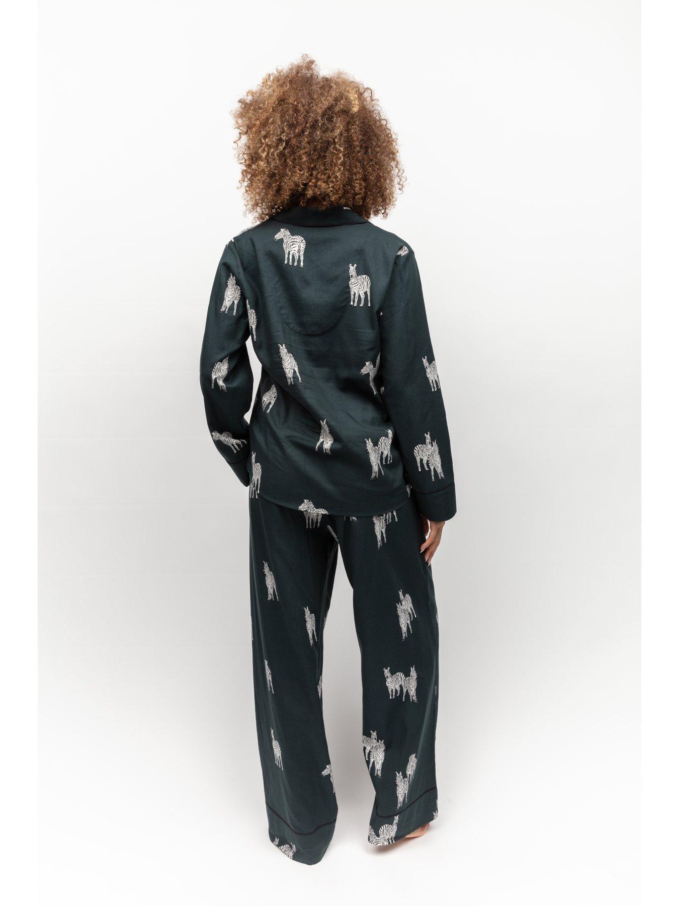 cyberjammies-dark-green-zebra-print-pyjama-wide-leg-pyjamastillFront