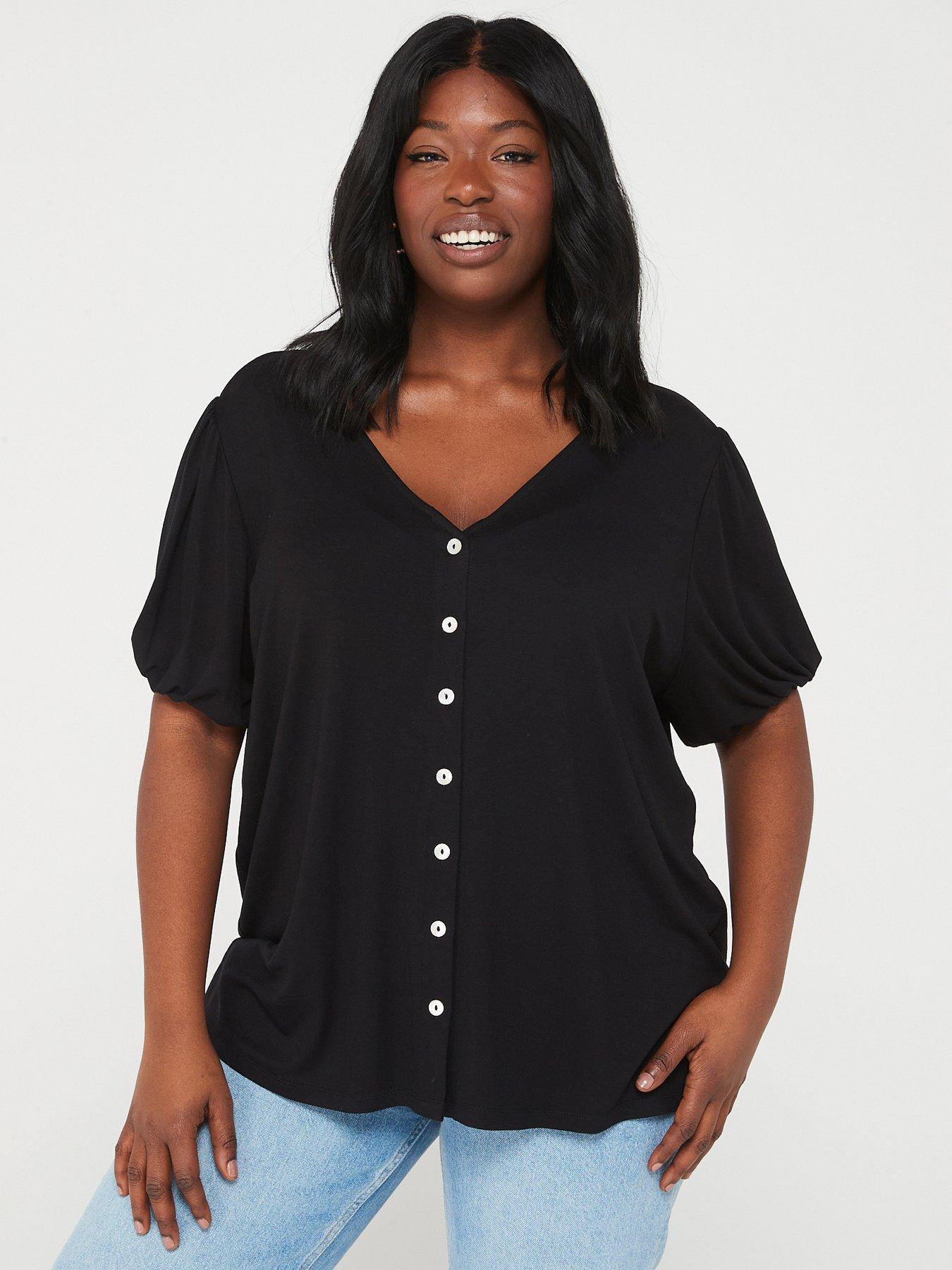 Black puff sleeve top plus online size