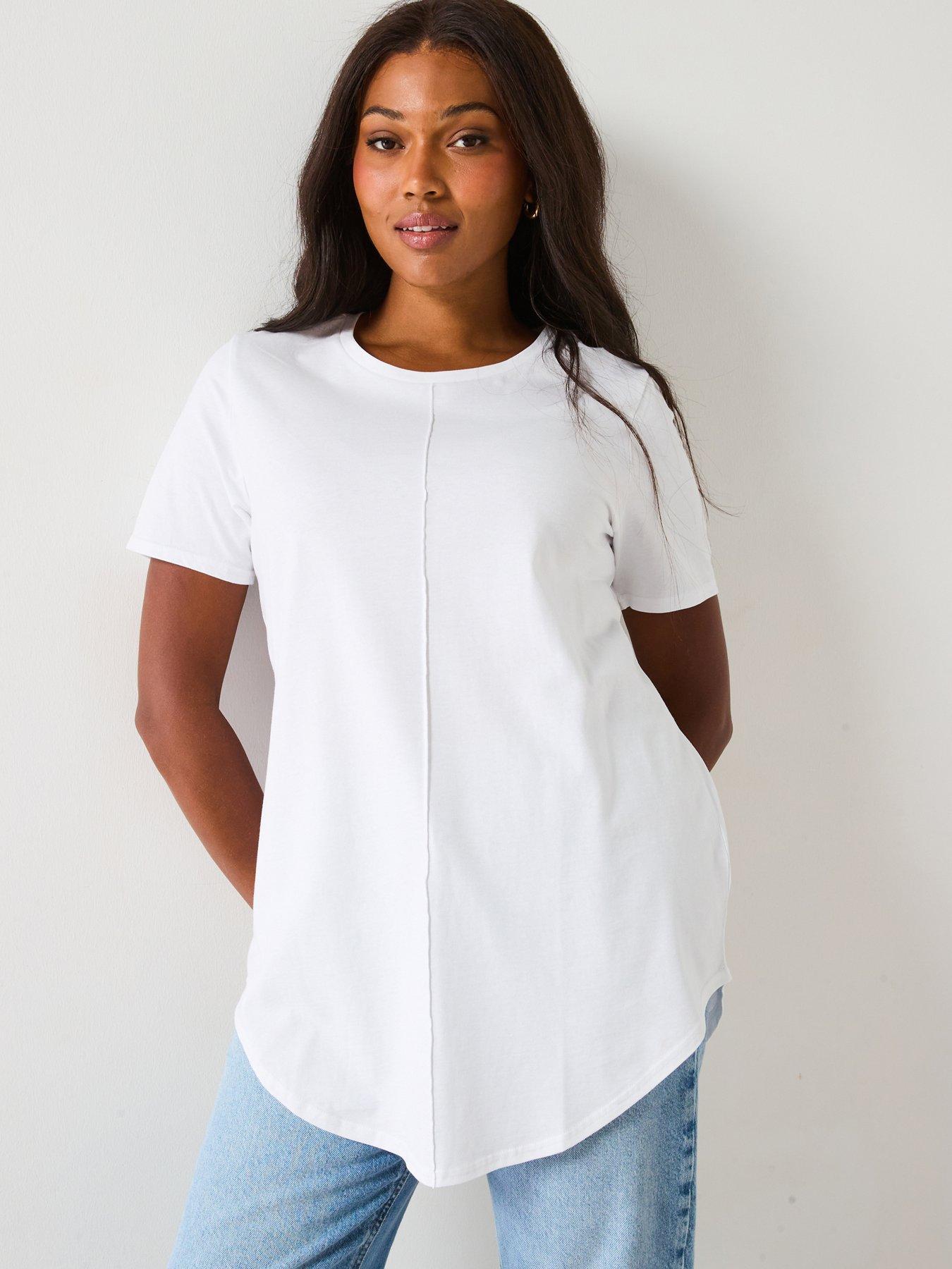 V by Very Curve Scoop Hem Crew Neck T-Shirt - White