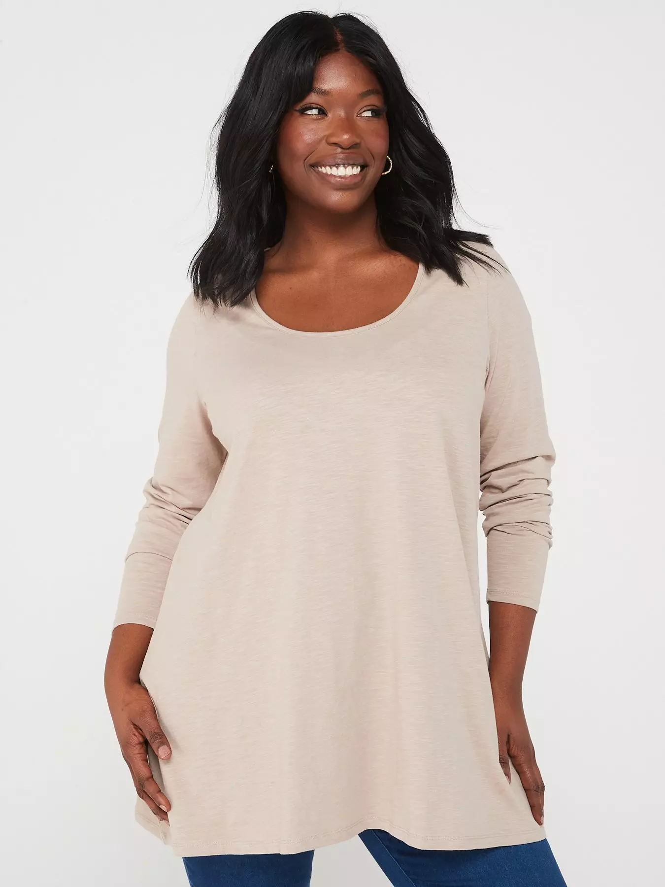 Long Sleeve Keyhole Neckline Embellished T-Shirt containing LENZING™  ECOVERO™ Viscose