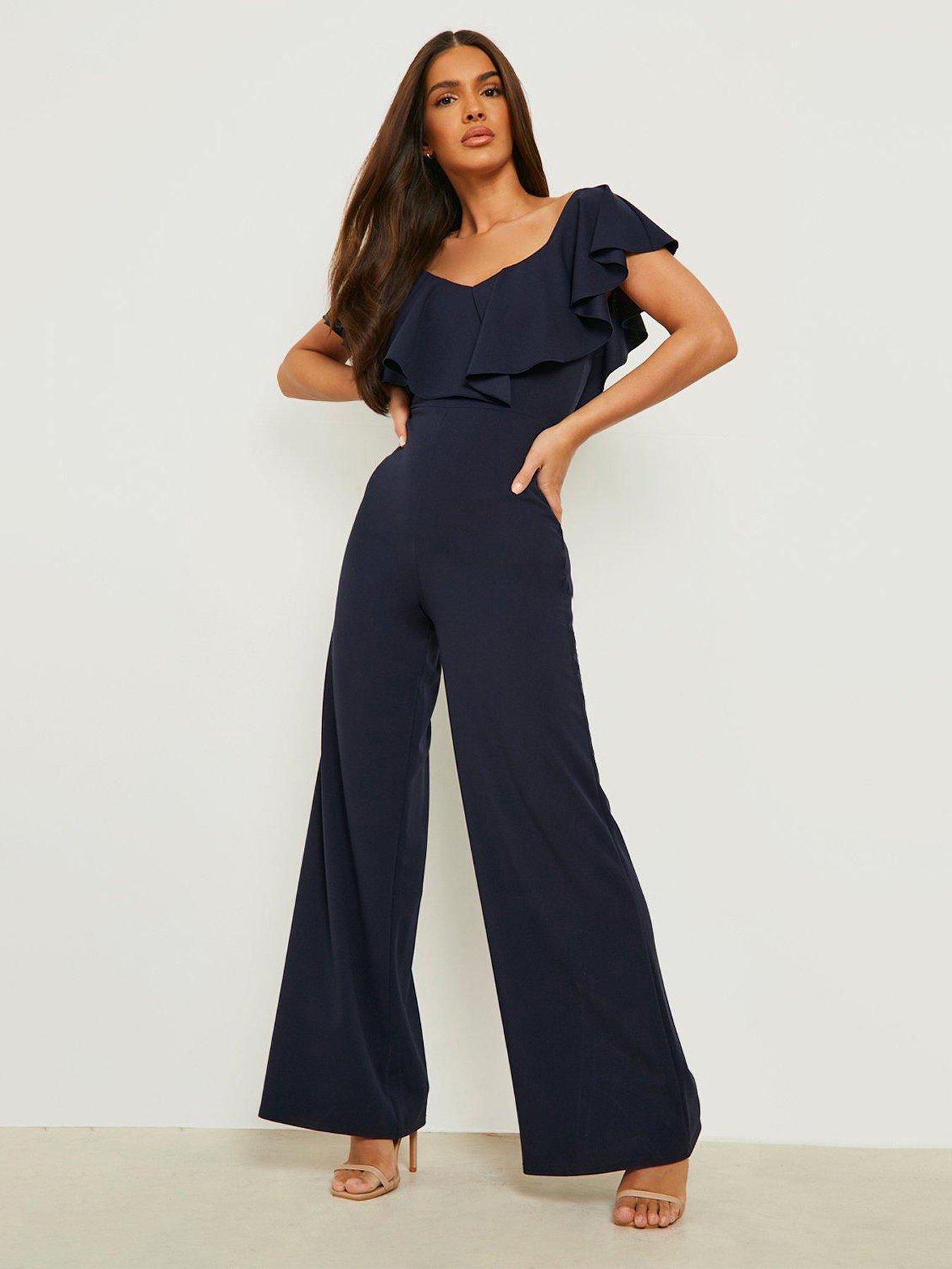 Navy blue wide store leg jumpsuit