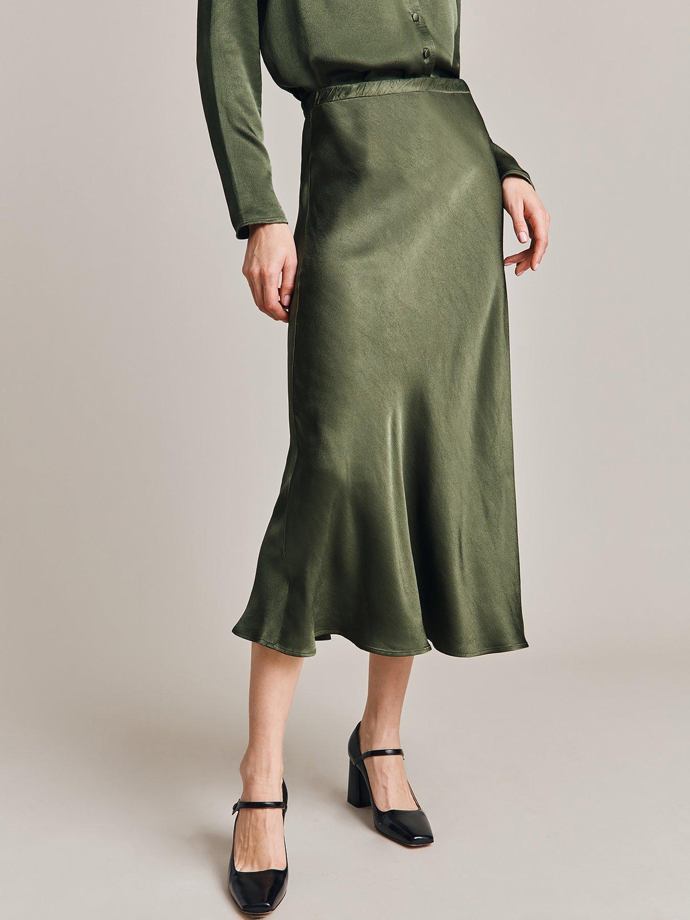 Mid length hotsell satin skirts green