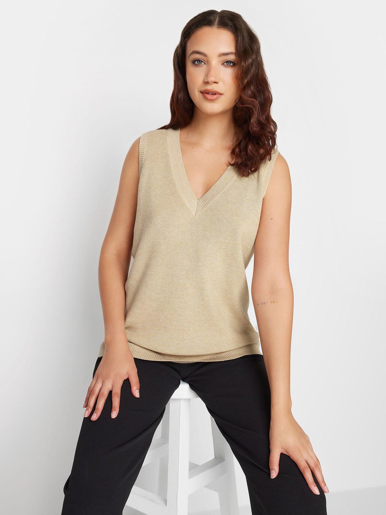 long-tall-sally-long-tall-sally-neutral-v-neck-knitted-vestoutfit