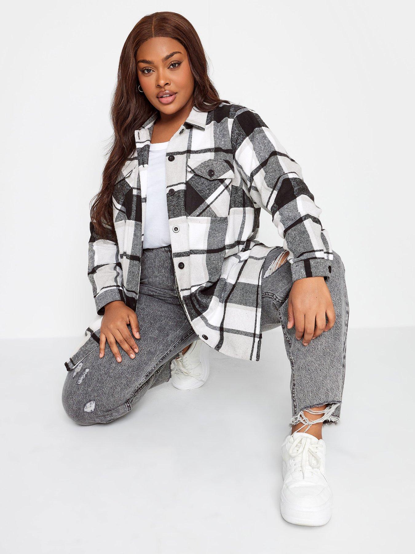 Image 4 of 4 of Yours Yours Check Shacket Grey Check