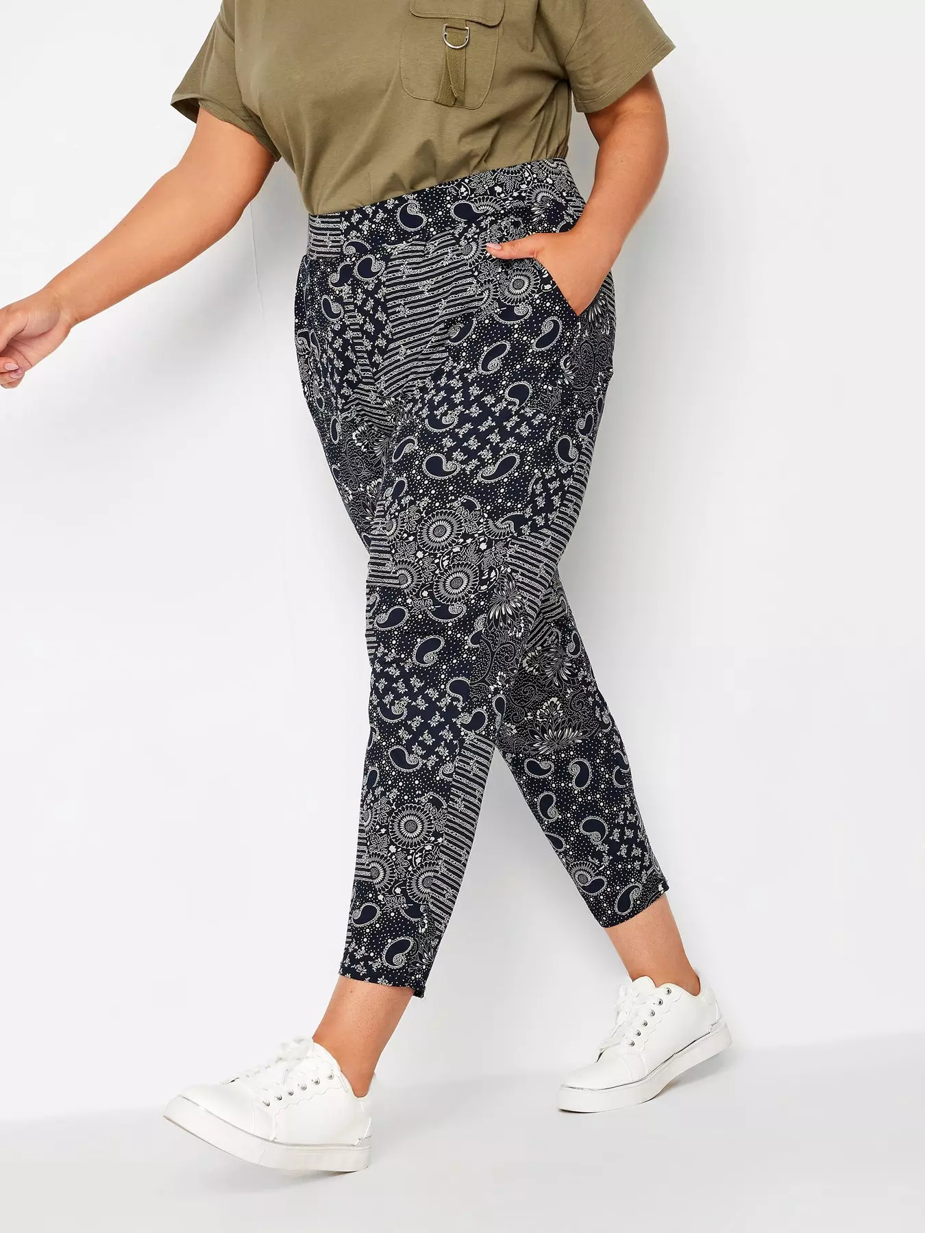 Plus Size Black Double Pleat Jersey Stretch Joggers