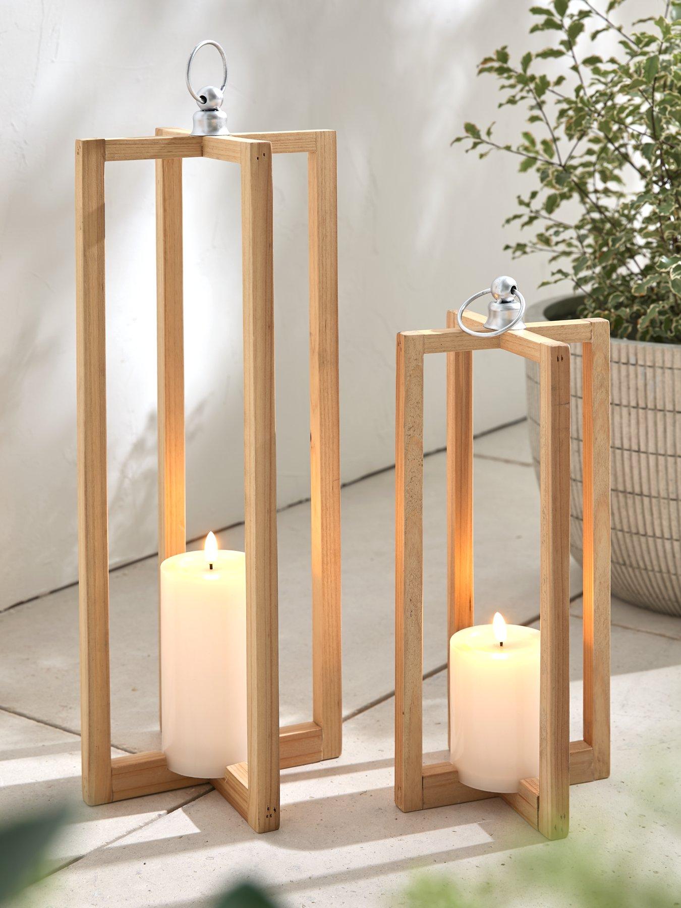 Image of Very Home Pair of Wooden Lanterns (56cm/40cm)