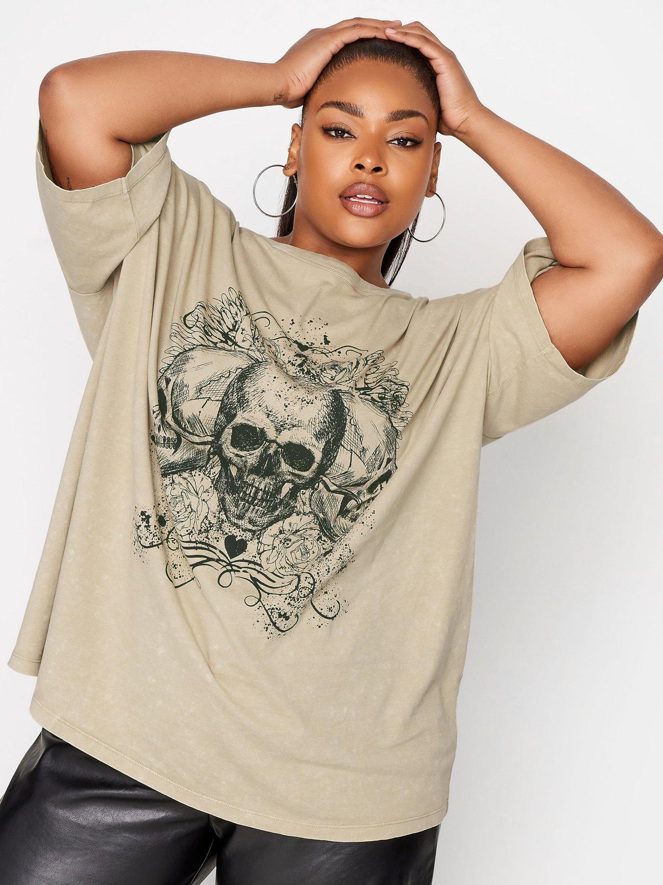 Plus Size Navy Blue Acid Wash 'New York' Oversized T-Shirt