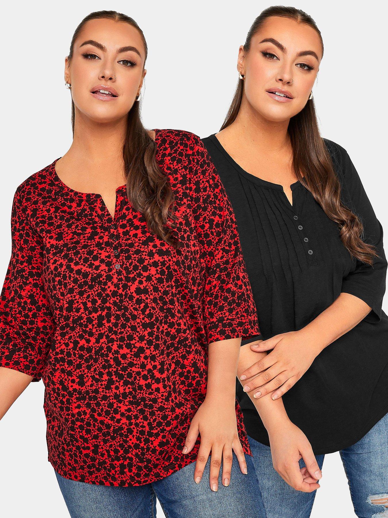 YOURS Curve 2 PACK Plus Size Black Broderie Swing Tops