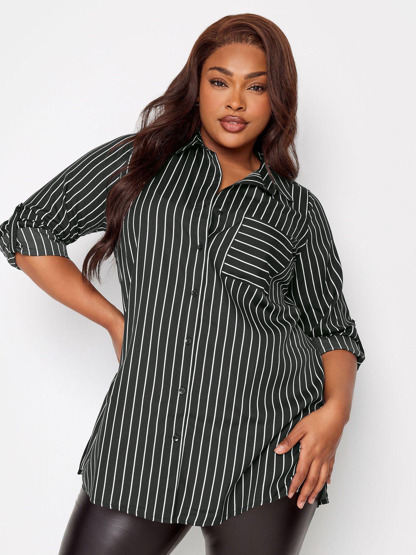 Curves Black Wave Chiffon Dip Hem Shirt