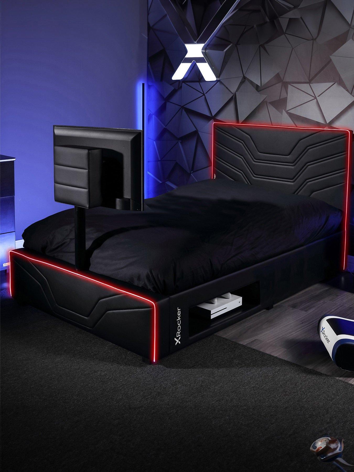 x-rocker-oracle-neo-fibre-esport-upholstered-doublenbsptv-bed-frame-with-led-lights-fits-up-to-55-inch-tv