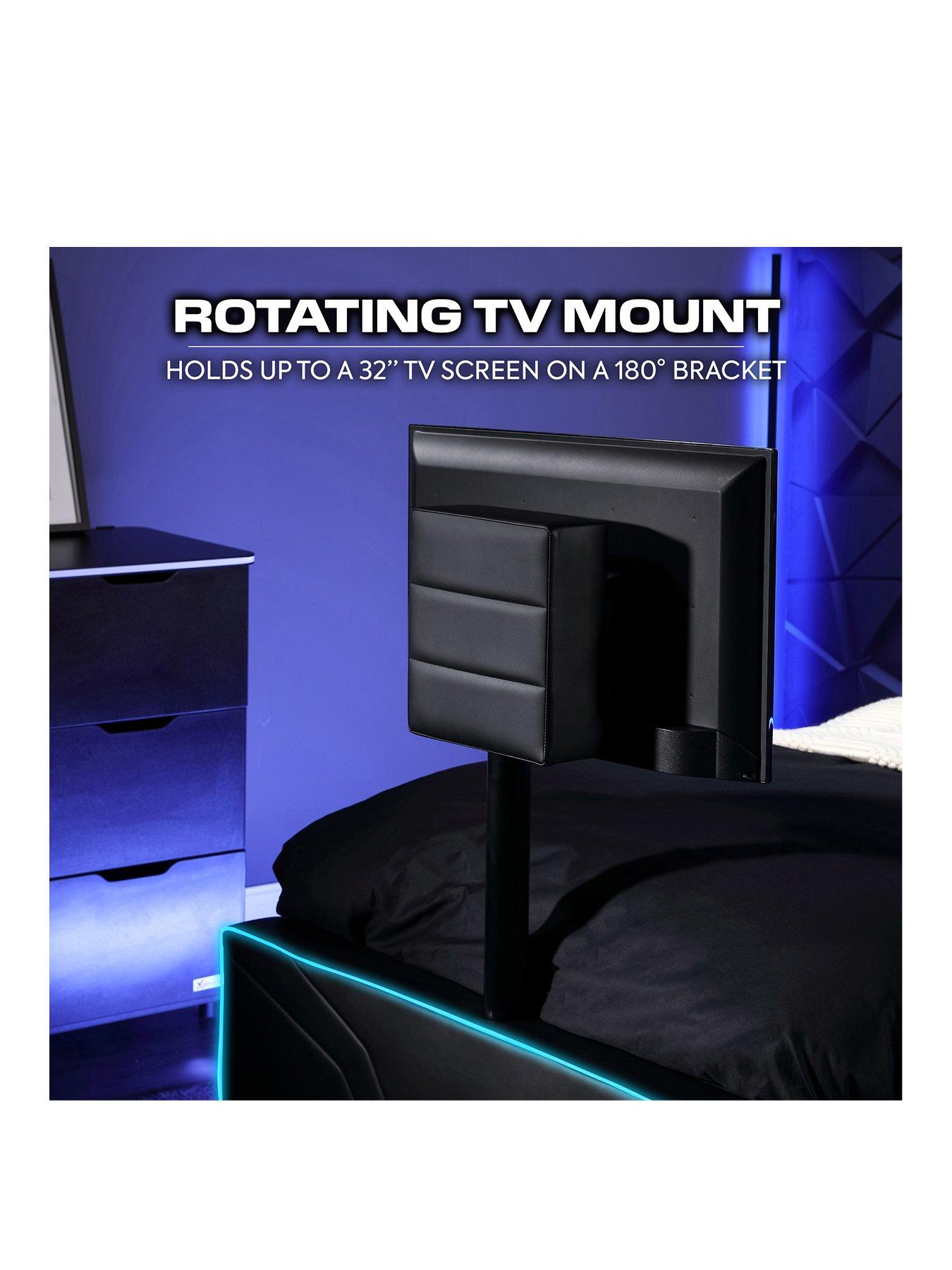 x-rocker-oracle-neo-fibre-esport-upholstered-doublenbsptv-bed-frame-with-led-lights-fits-up-to-55-inch-tvstillFront