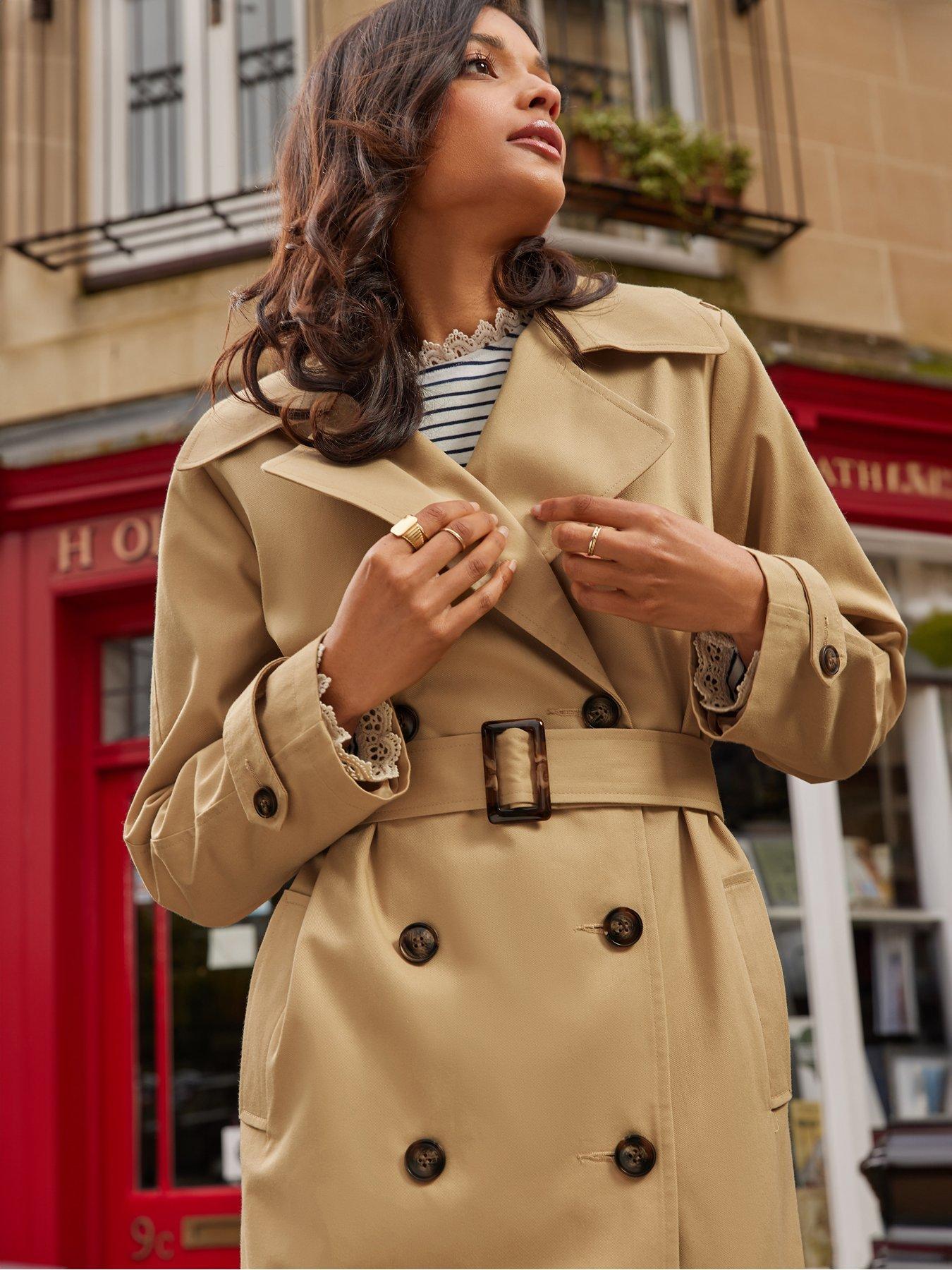 boohoo Belted Short Textured Wool Look Trench Coat - Beige - Size 4