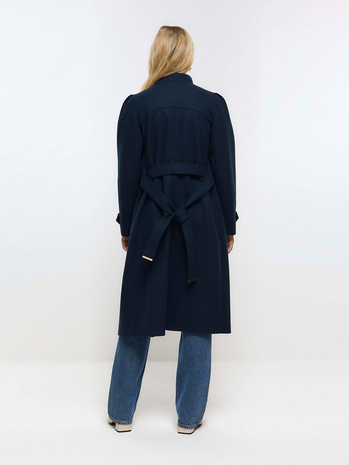 Navy blue cheap wrap coat