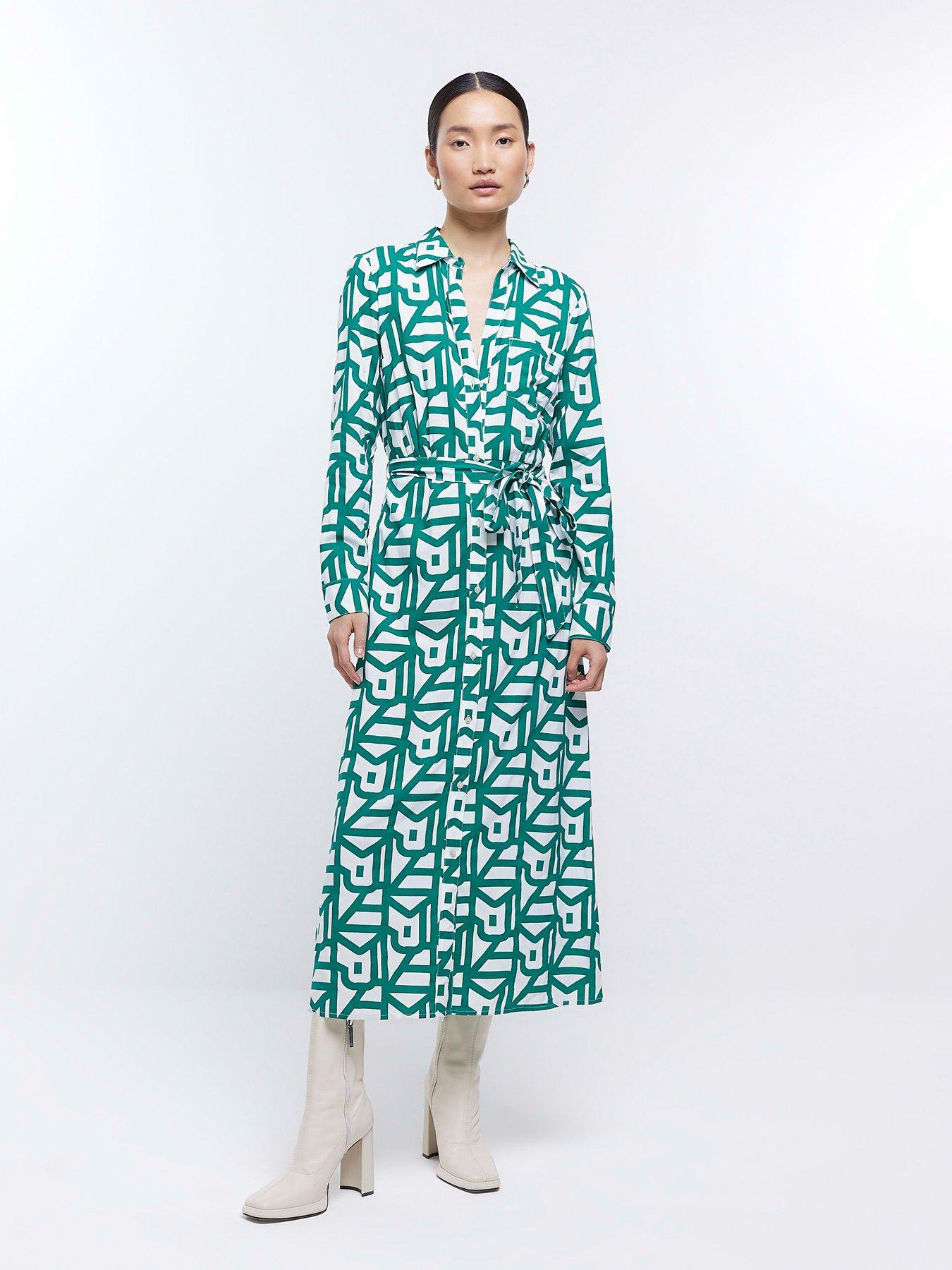 river-island-geo-printed-belted-shirt-dress-green