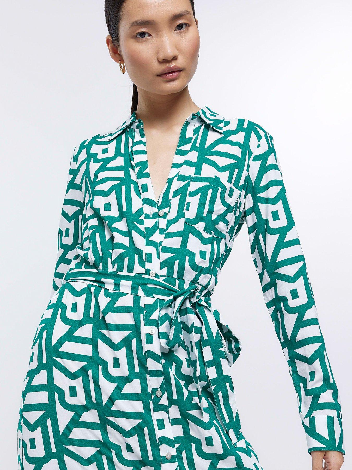 river-island-geo-printed-belted-shirt-dress-greenoutfit