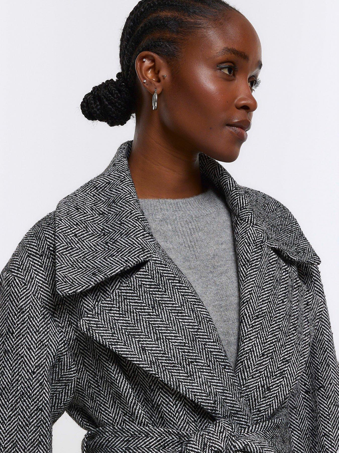 River Island Herringbone Wrap Coat Black Very Ireland