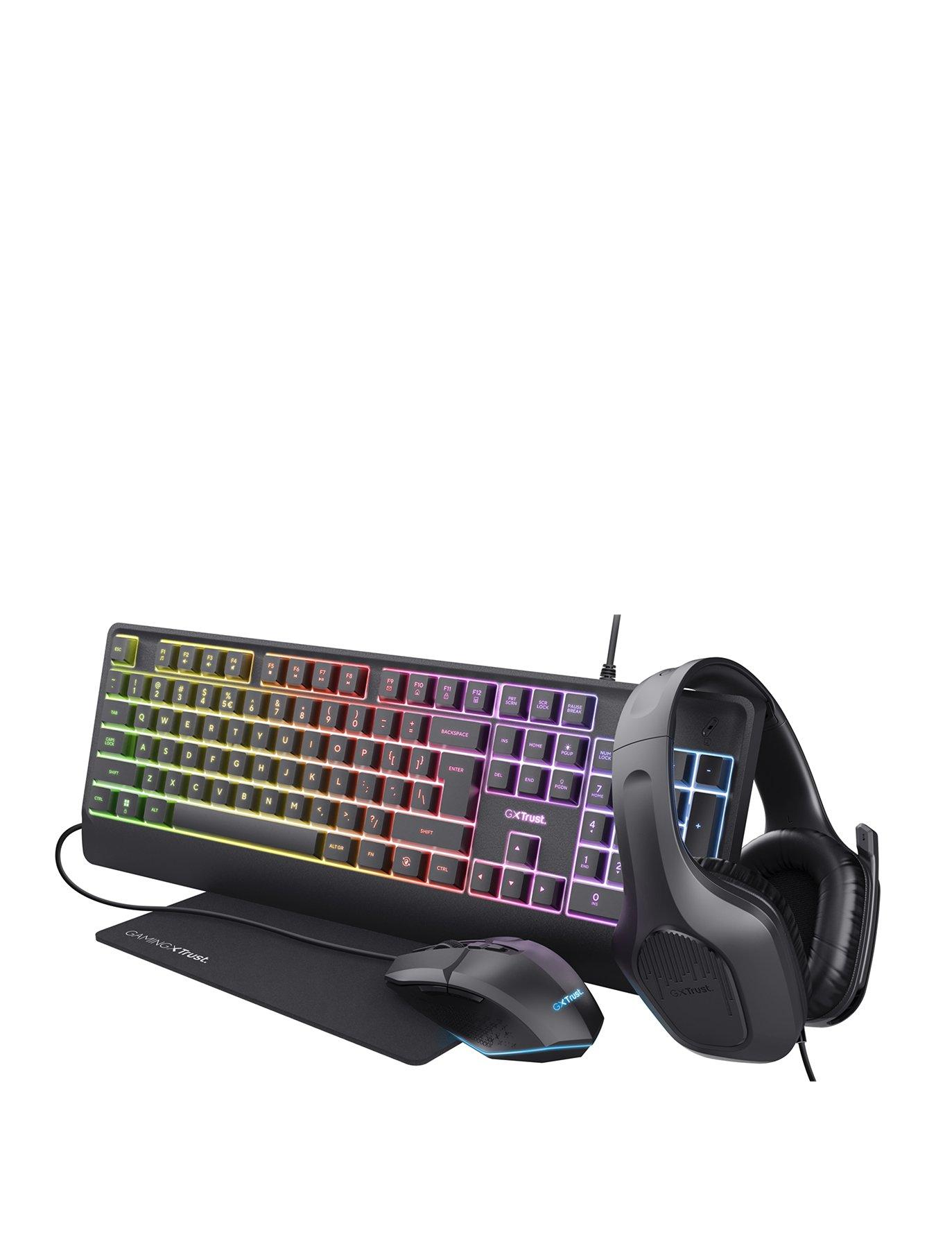 Image 1 of 7 of Trust GXT 792 Quadrox 4-in-1 Gaming Bundle - Gaming Headset, Light Up Keyboard &amp; Mouse, Mousepad &ndash; Black&nbsp;