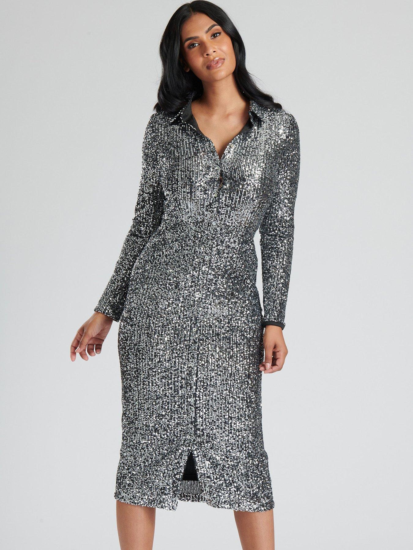 finding-friday-finding-friday-gunmetal-silver-sequin-midi-shirt-dressstillFront