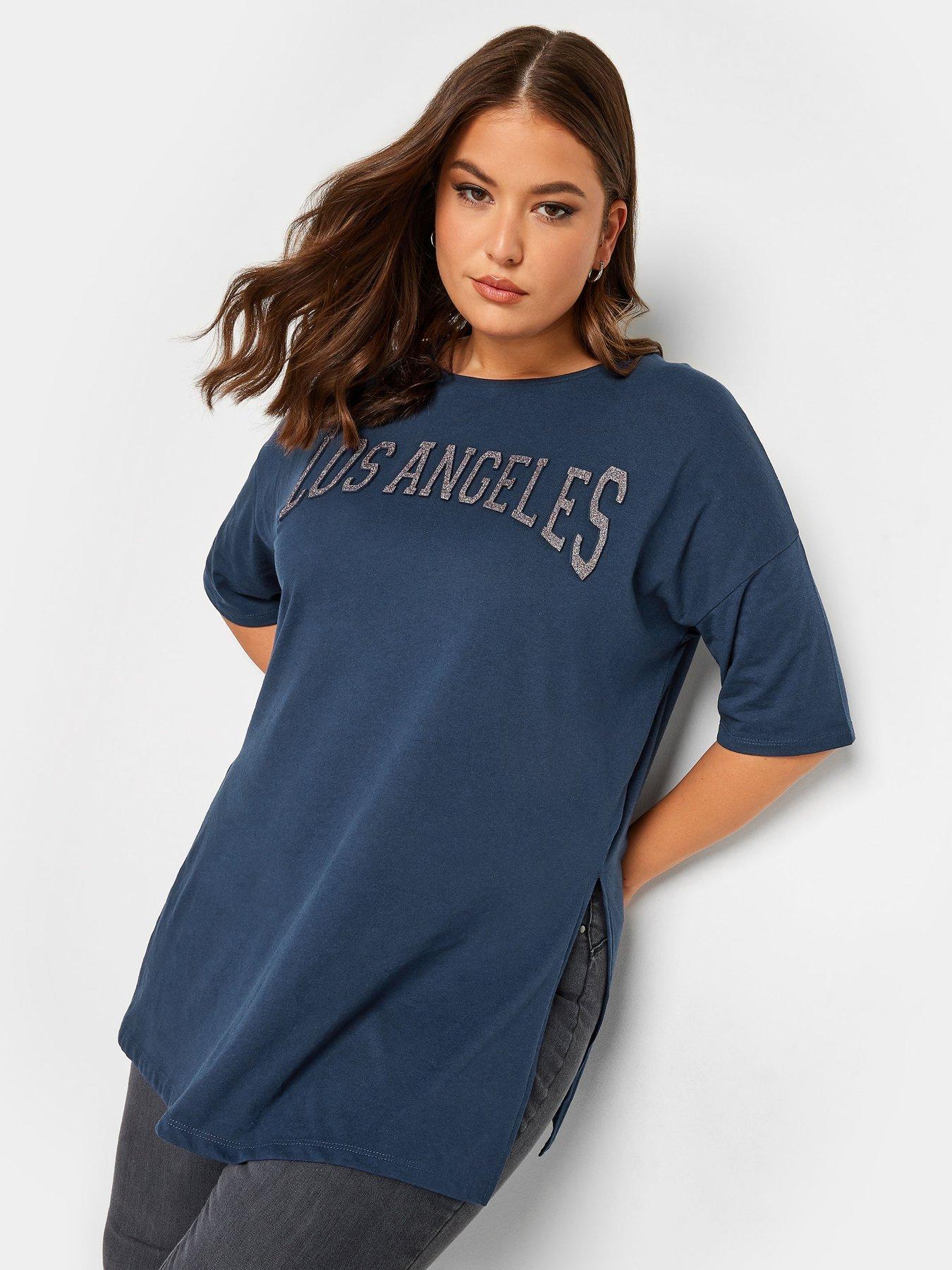 Image 1 of 4 of Yours Split Hem T-shirt - Blue