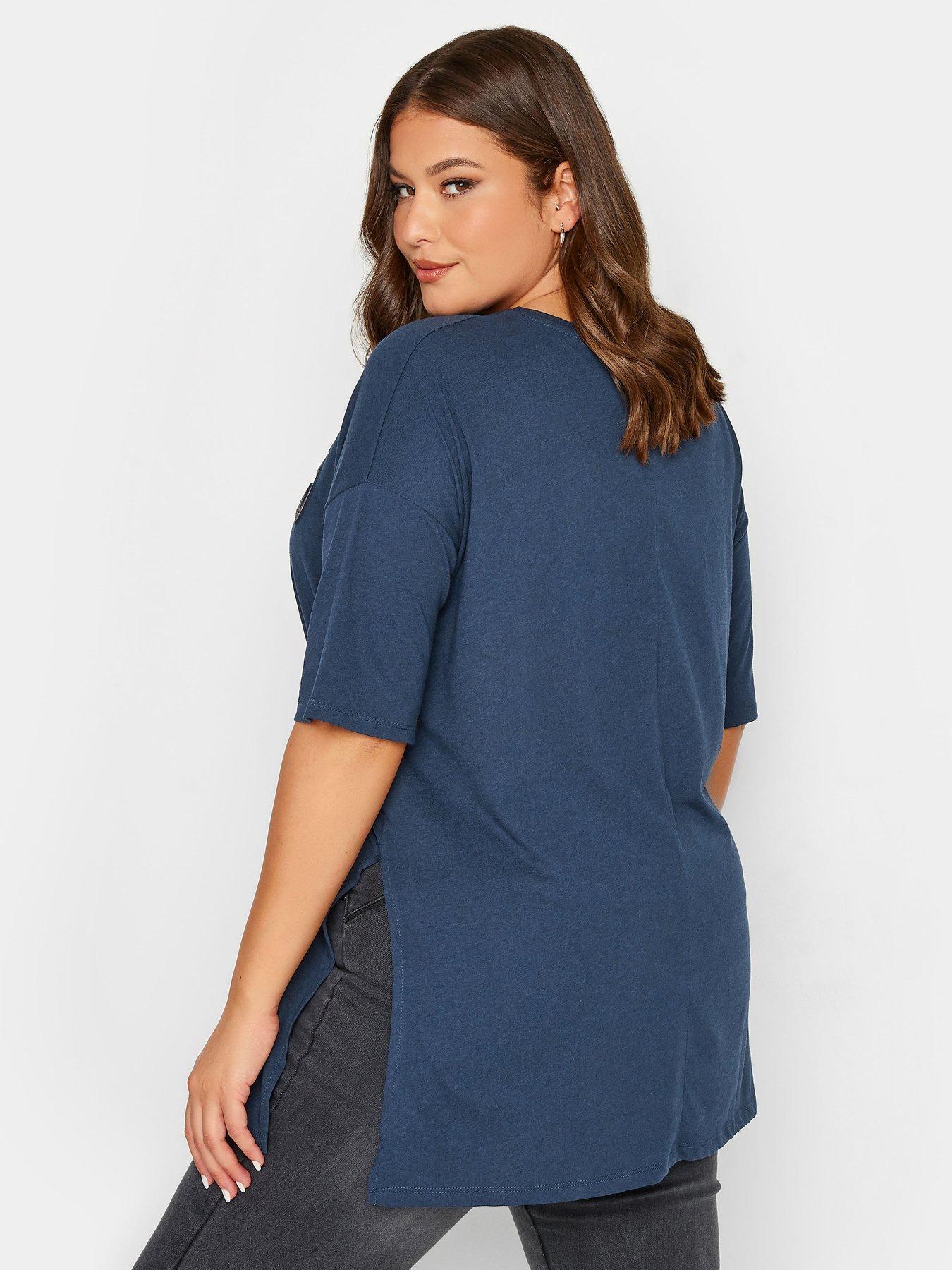 Image 2 of 4 of Yours Split Hem T-shirt - Blue