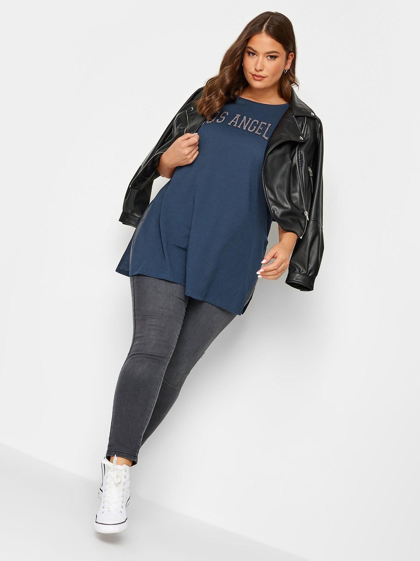 Image 3 of 4 of Yours Split Hem T-shirt - Blue