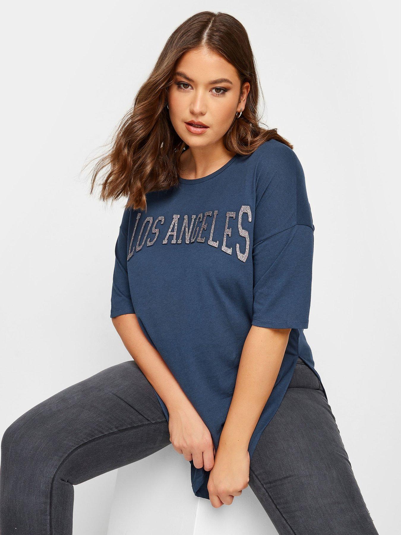 Image 4 of 4 of Yours Split Hem T-shirt - Blue