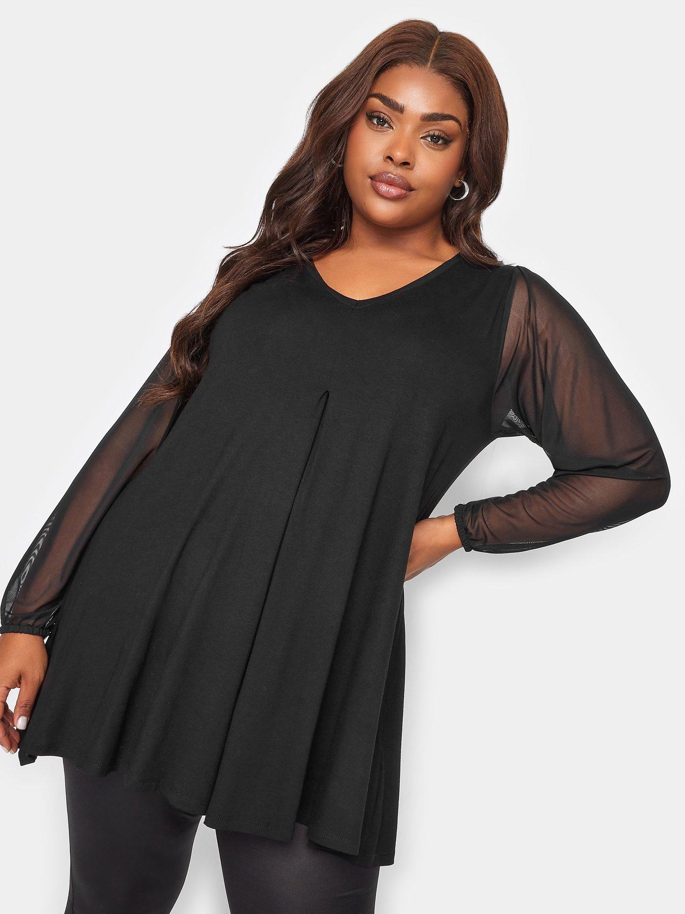 yours-yours-long-sleeve-pleat-swing-top-mesh-sleeve-black