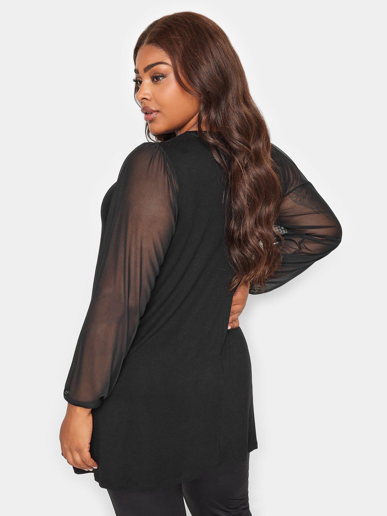 yours-yours-long-sleeve-pleat-swing-top-mesh-sleeve-blackstillFront