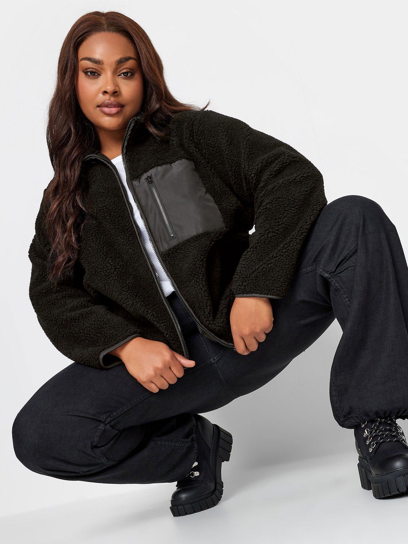 Yours Yours Borg Nylon Pocket Fleece Black