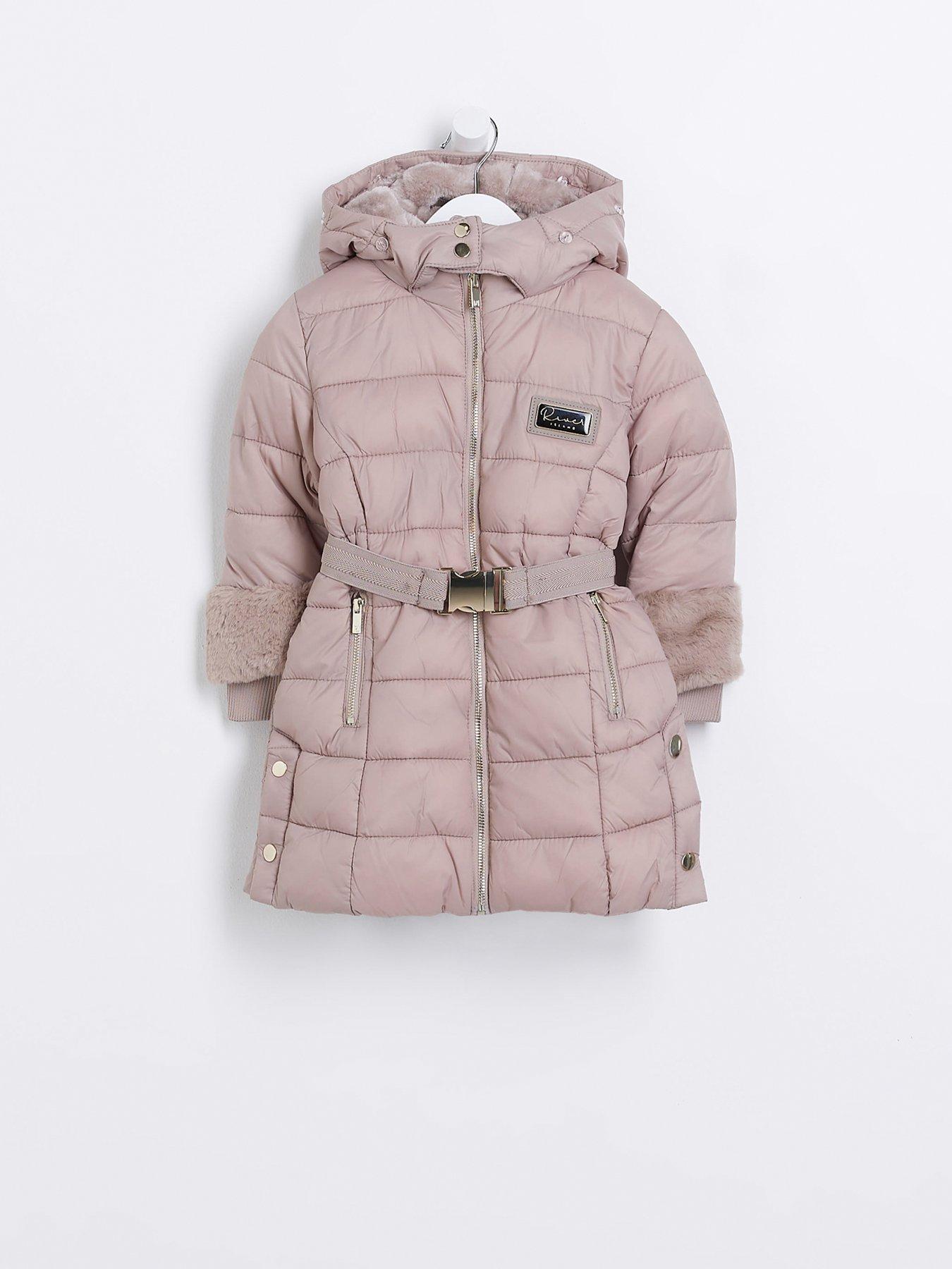 River Island Mini Mini Girls Stone Faux Fur Trim Puffer Coat Stone Very Ireland