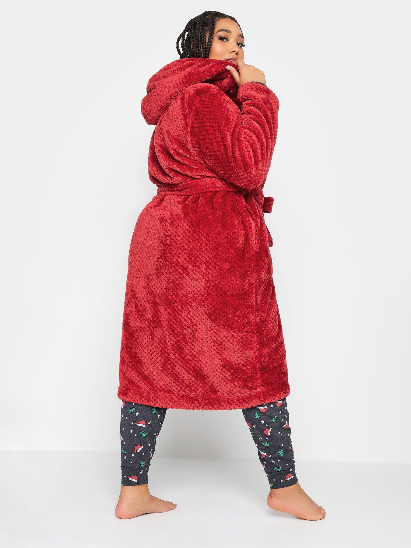 yours-yours-honeycomb-hooded-robe-redstillFront