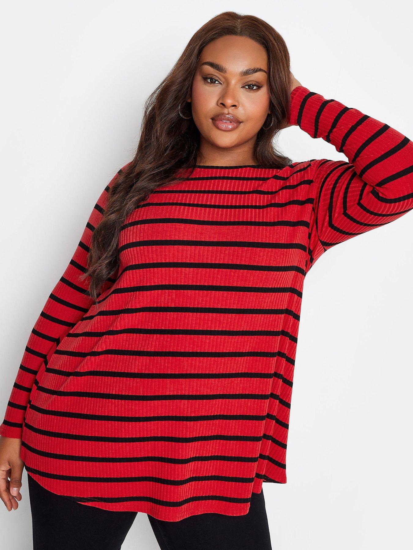 yours-yours-long-sleeve-rib-swing-stripe-top-red